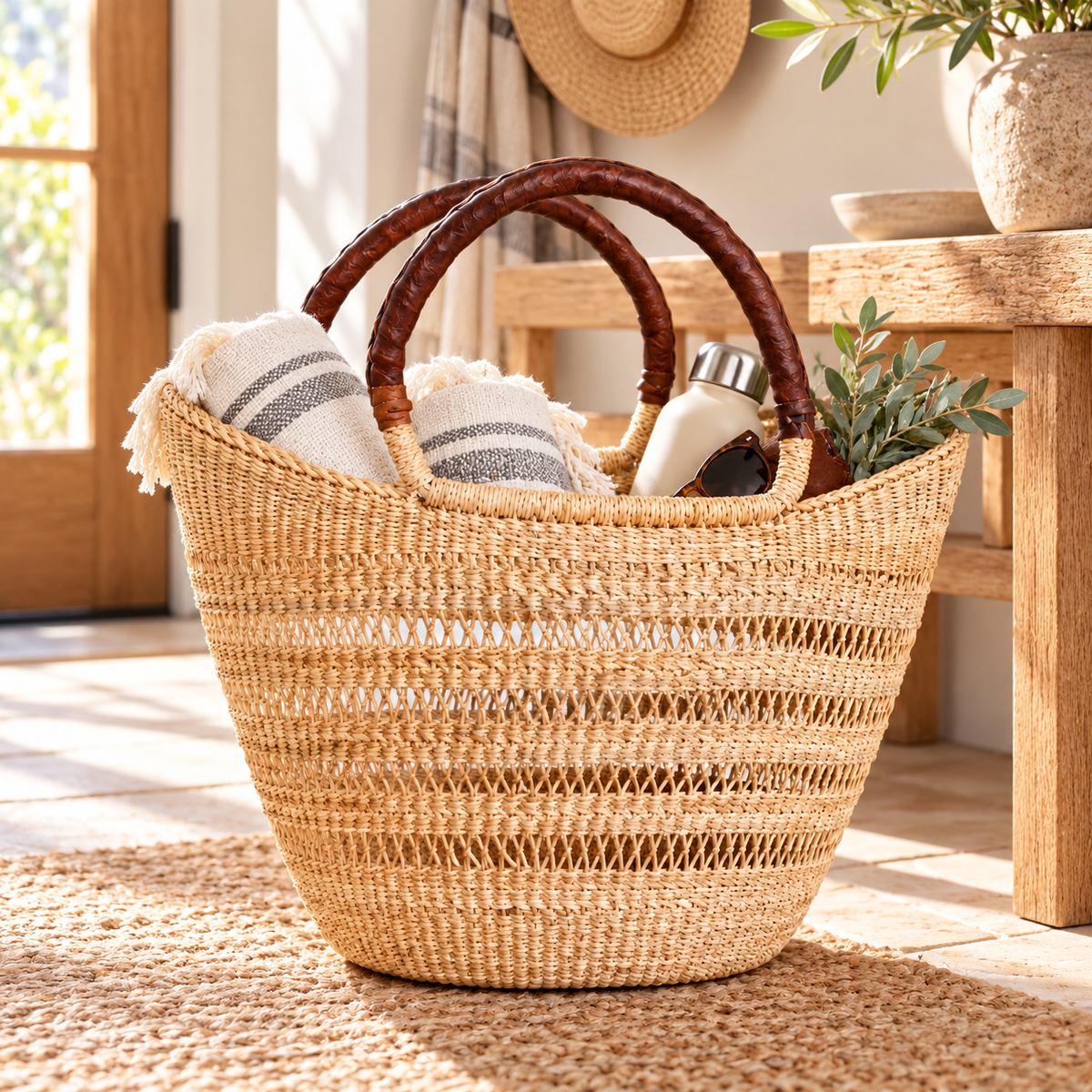 Large Openwork Woven Market Shopper