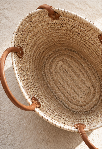 Palm Leaf Market Tote with Leather Handles