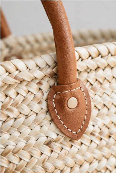 Palm Leaf Market Tote with Leather Handles
