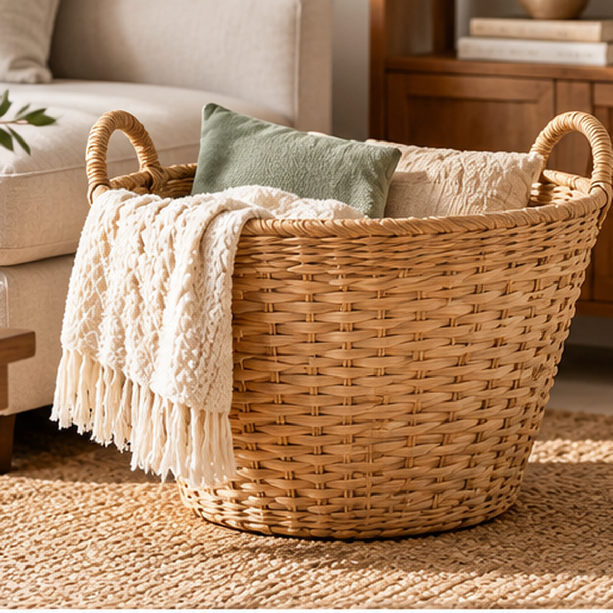 Handwoven Oval Floor Basket - Large