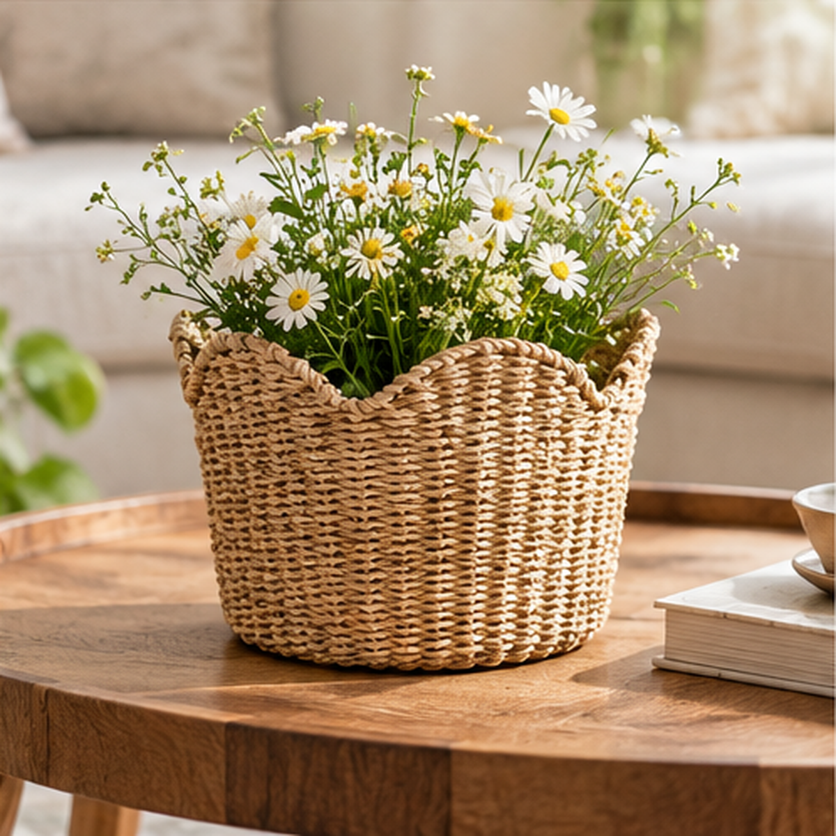 Natural Mini Scalloped Woven Basket
