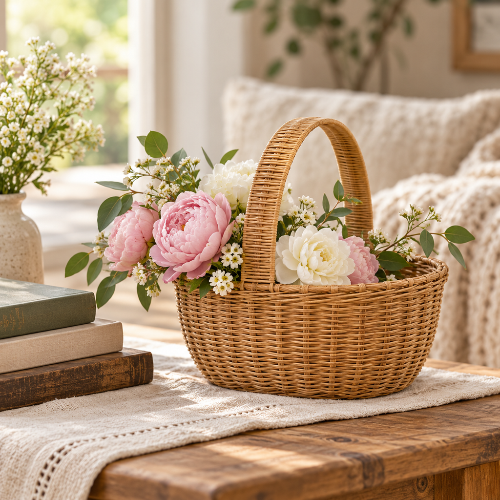 Handled Rattan Carry Basket