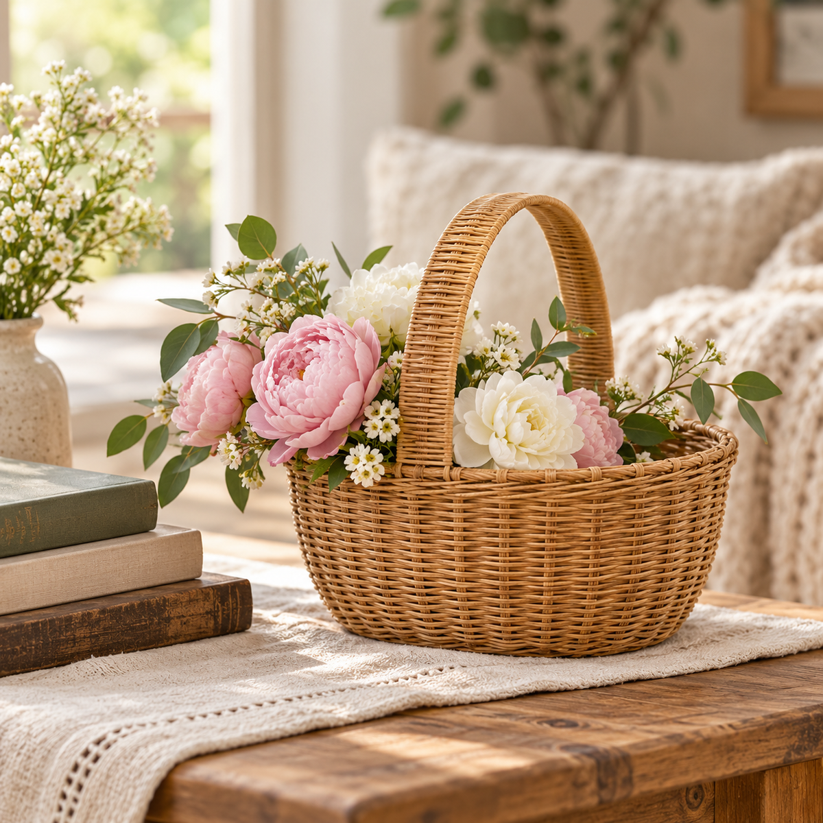 Handled Rattan Carry Basket