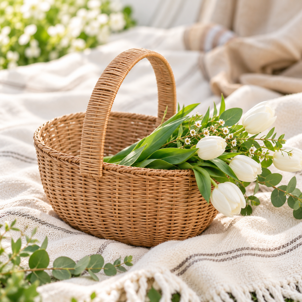 Handled Rattan Carry Basket
