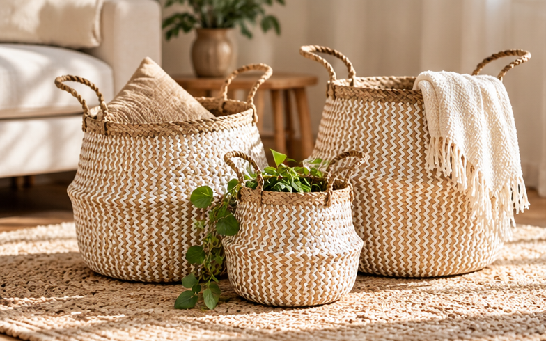 Zigzag Woven Collapsible Storage Basket