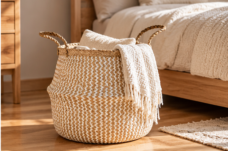 Zigzag Woven Collapsible Storage Basket