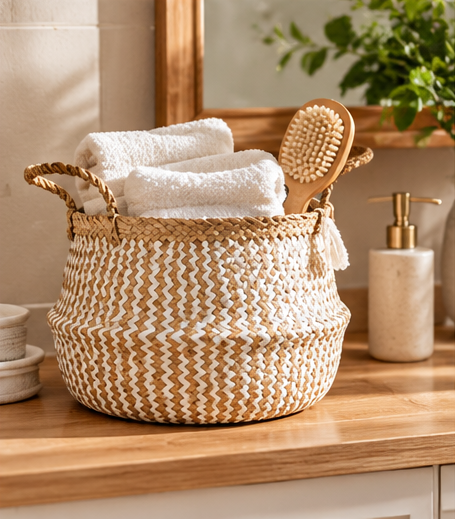 Zigzag Woven Collapsible Storage Basket