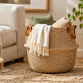 Woven Belly Storage Basket with Leather Handles