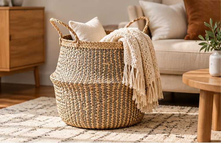 Natural Reed Collapsible Storage Basket