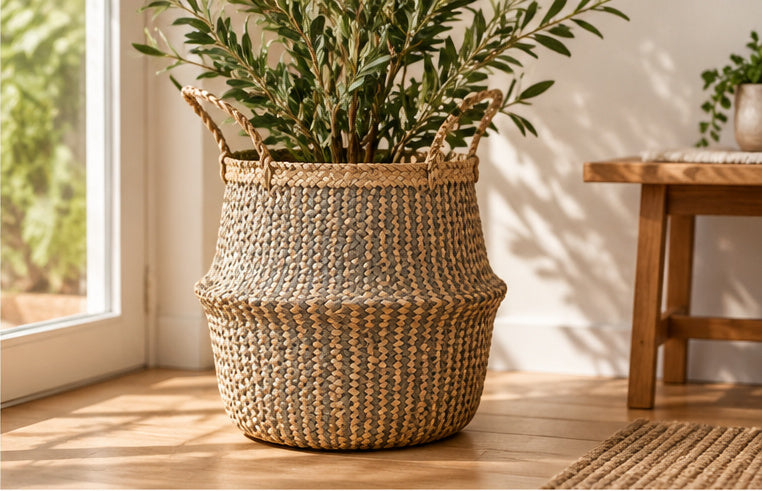 Natural Reed Collapsible Storage Basket