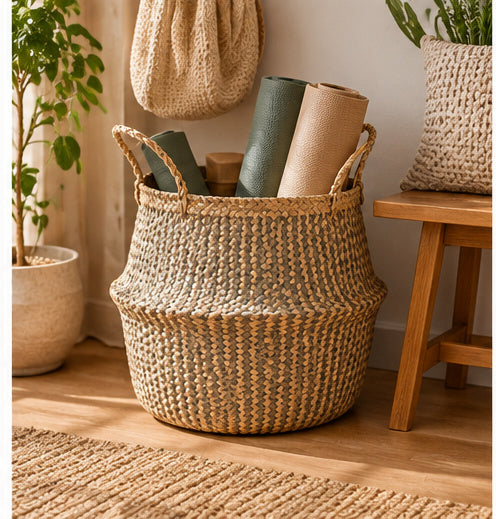 Natural Reed Collapsible Storage Basket