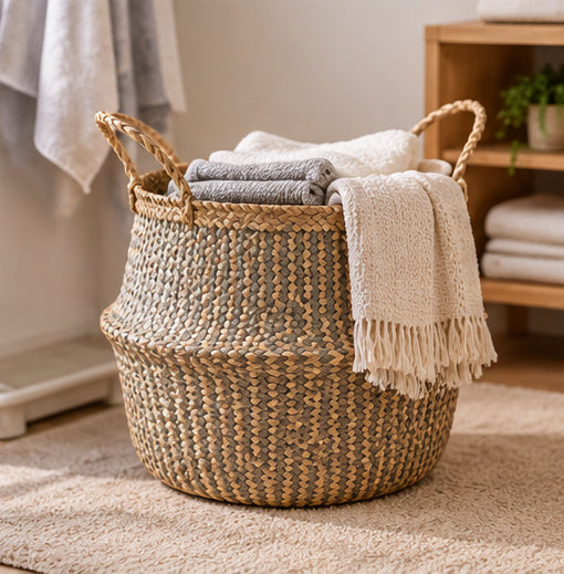 Natural Reed Collapsible Storage Basket