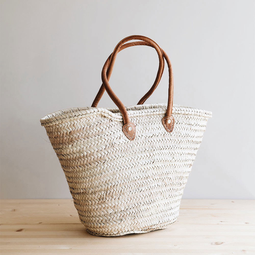 Palm Leaf Market Tote with Leather Handles - Image 1