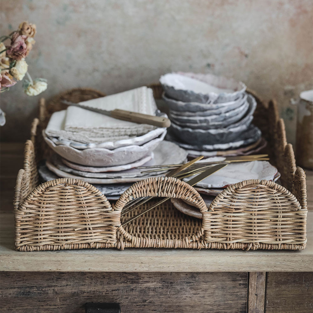 Scalloped Rattan Serving and Display Tray - Image 3