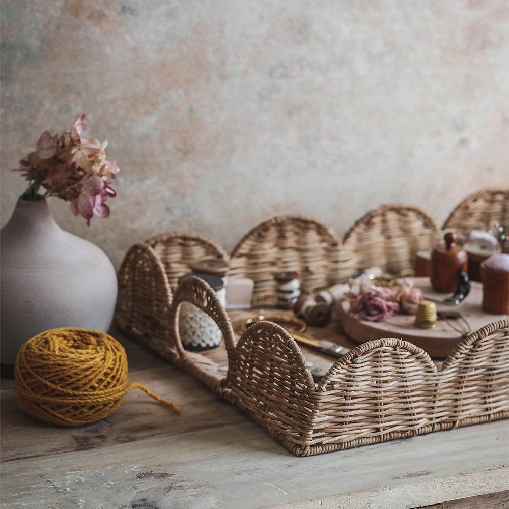 Scalloped Rattan Serving and Display Tray - Image 8