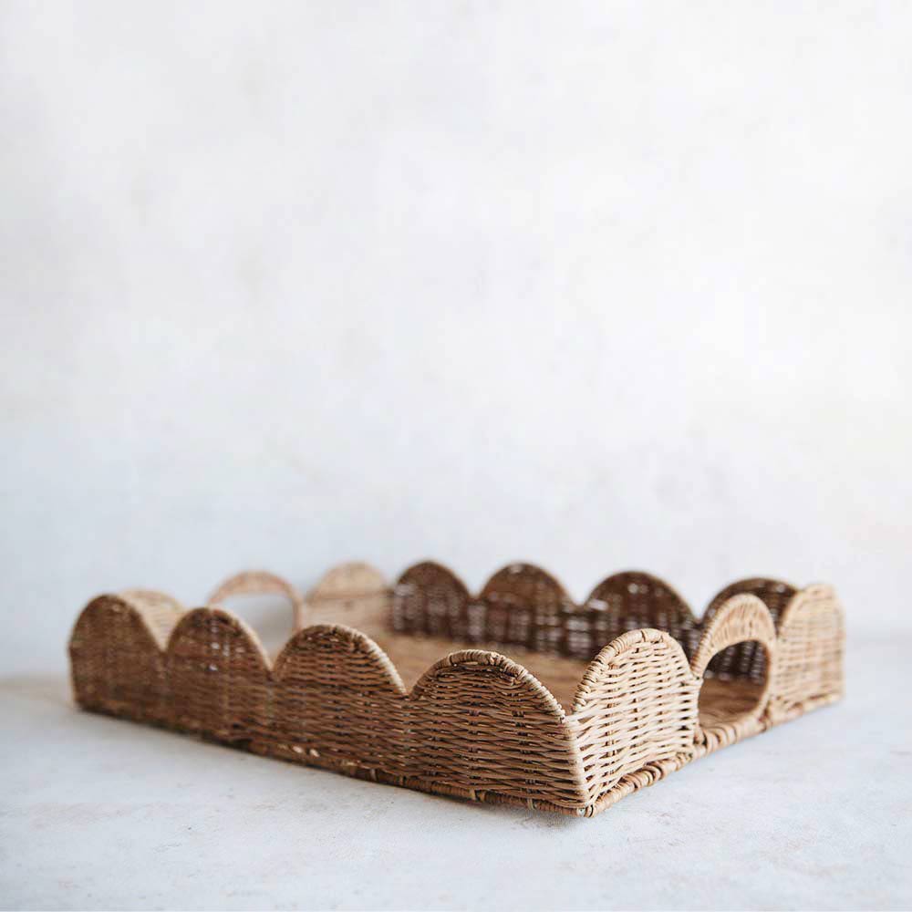 Scalloped Rattan Serving and Display Tray - Image 2