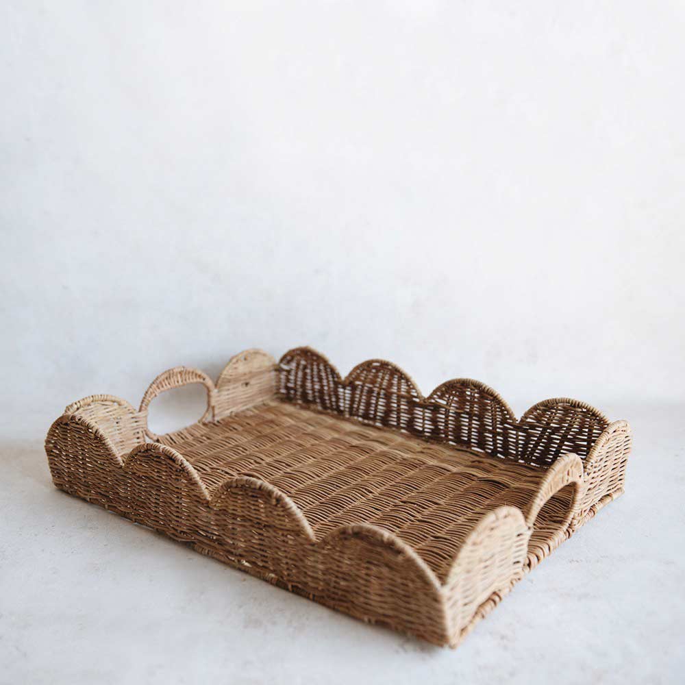 Scalloped Rattan Serving and Display Tray - Image 9